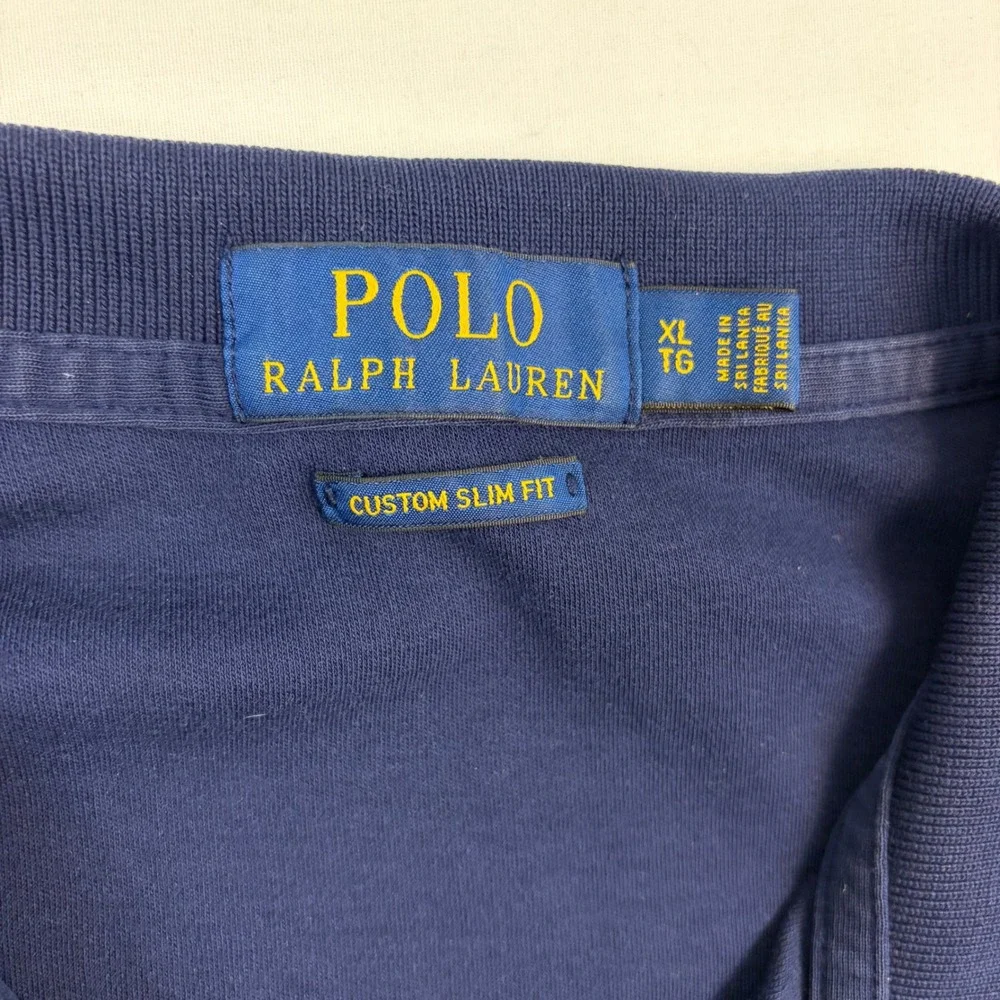 Polo Ralph‎ Lauren Mens Custom Slim Fit Polo Shirt Navy Blue XL Pony Logo Preppy
